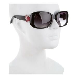 CHANEL Bouton Collection Black Sunglasses Red Silver w/ Box + Case 5191 501/3C